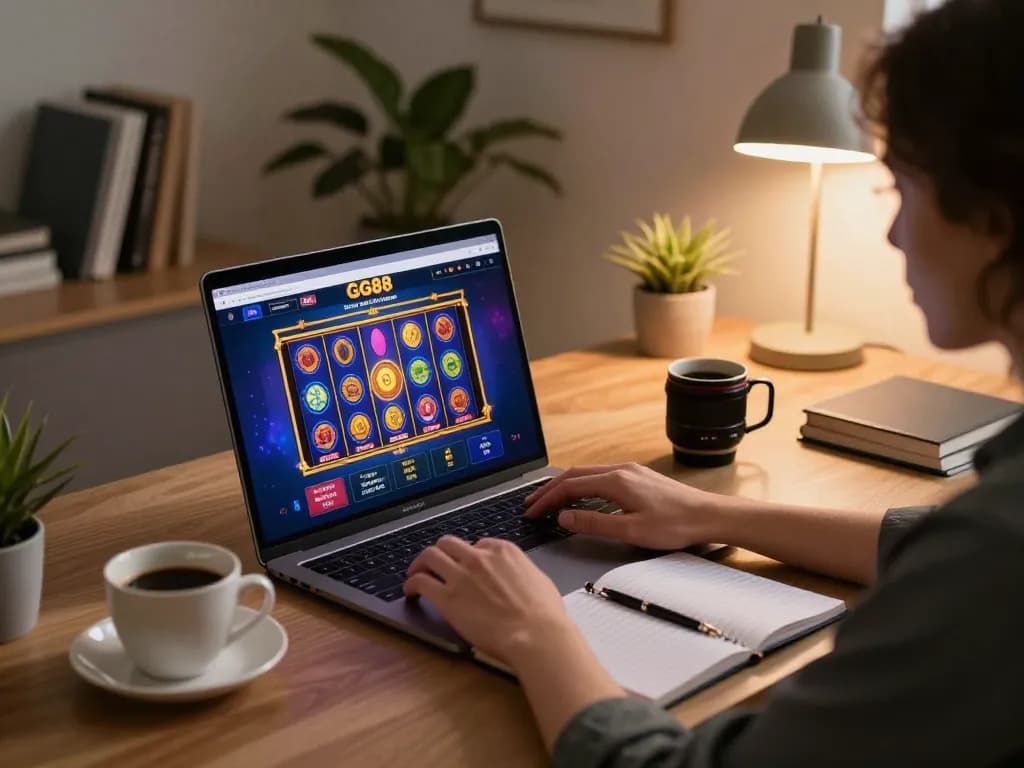 Player engaging on the GG88 online platform while analyzing betting strategies at home