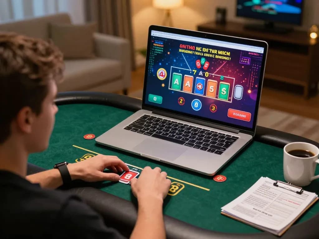 Player enjoying GK88 com online casino games, engaging in strategic gameplay at home.