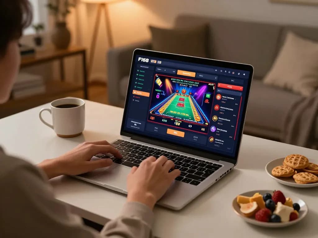Engaged player on trang chủ F168 enjoying thrilling online casino games in a cozy setting.