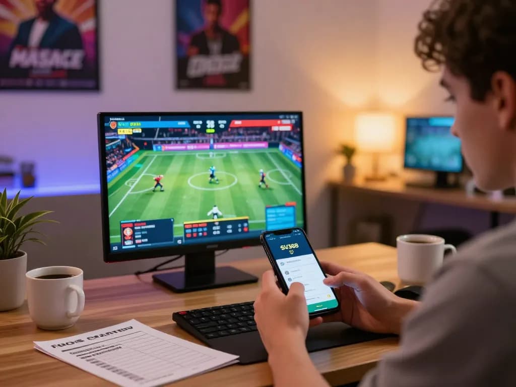 SV368 player engaged in thrilling mobile sports betting at home