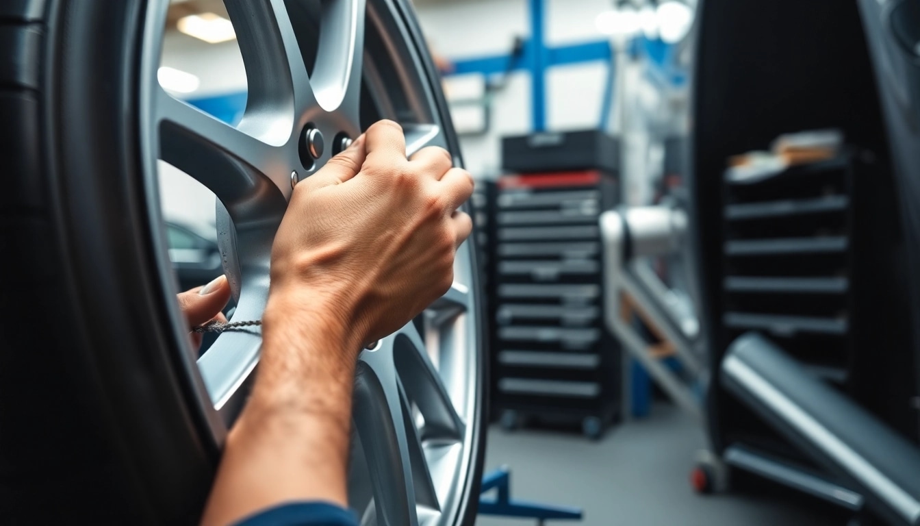 Felgenreparatur Bottrop: Techniker repariert eine Felge in einer professionellen Werkstatt.