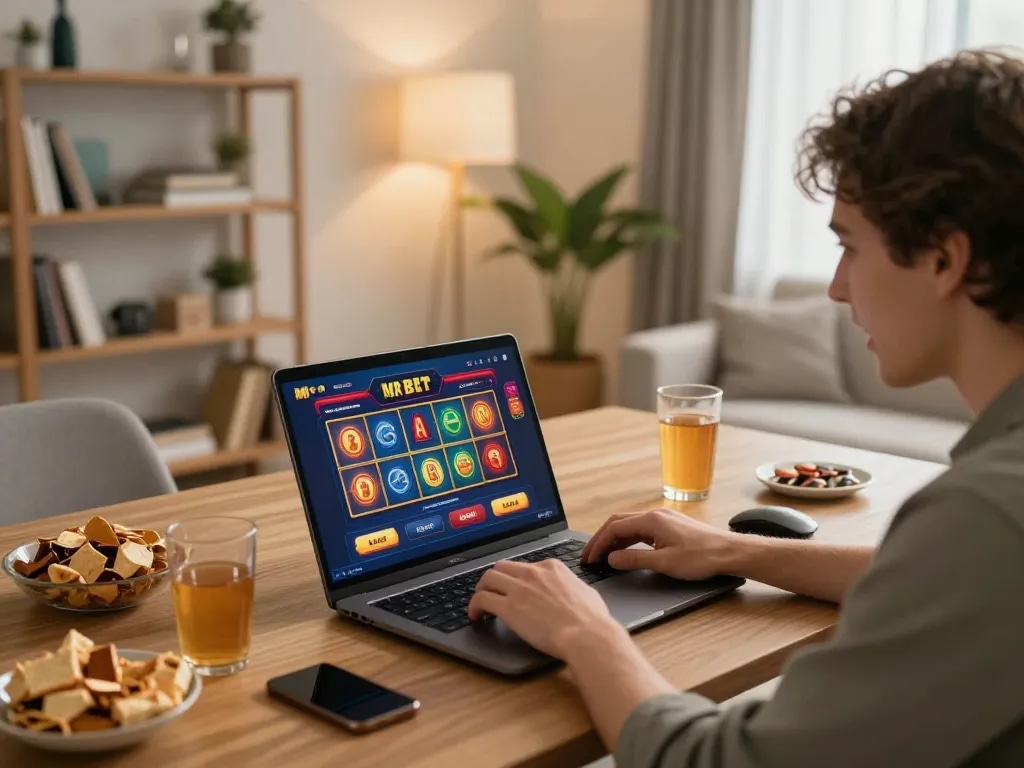 Spielen Sie Spielautomaten und Live-Dealer-Spiele im mr bit Online-Casino von einem gemütlichen Home-Setup mit warmer Atmosphäre.