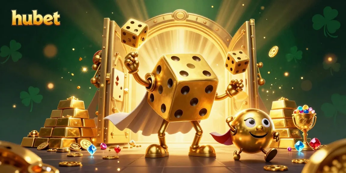 hubet gaming illustration with a golden dice golem and riches creating excitement