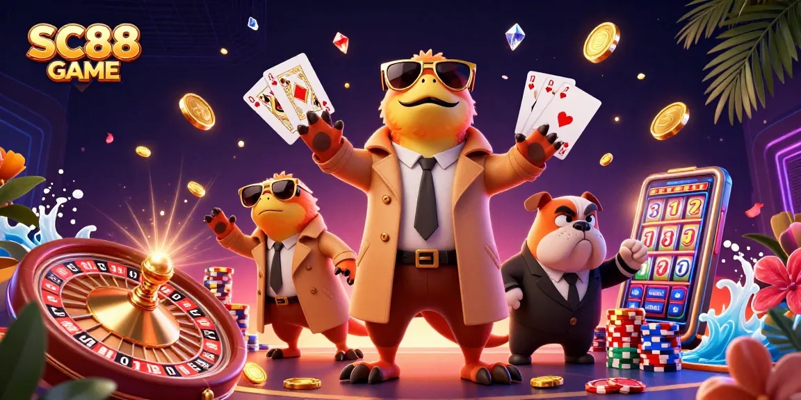 Spin to win big with SC88 GAME, featuring raptors in disguise and casino vibes.