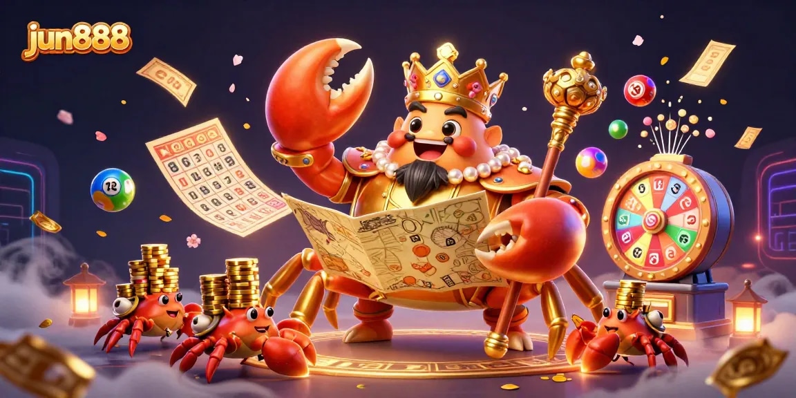 Win big with jun888's vibrant lottery scene showcasing thrilling gameplay elements and characters.