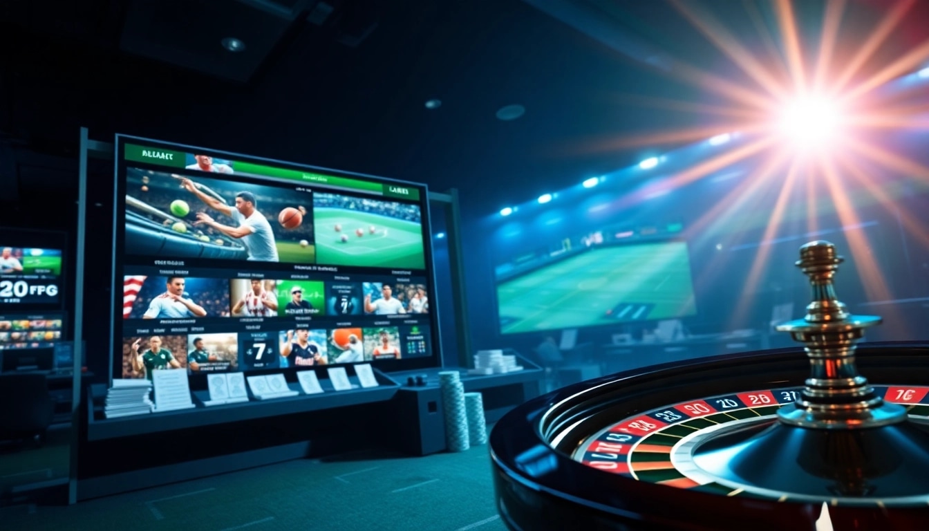 Engage in thrilling Thể thao Five88 sports betting with dynamic digital displays, chips, and betting slips.