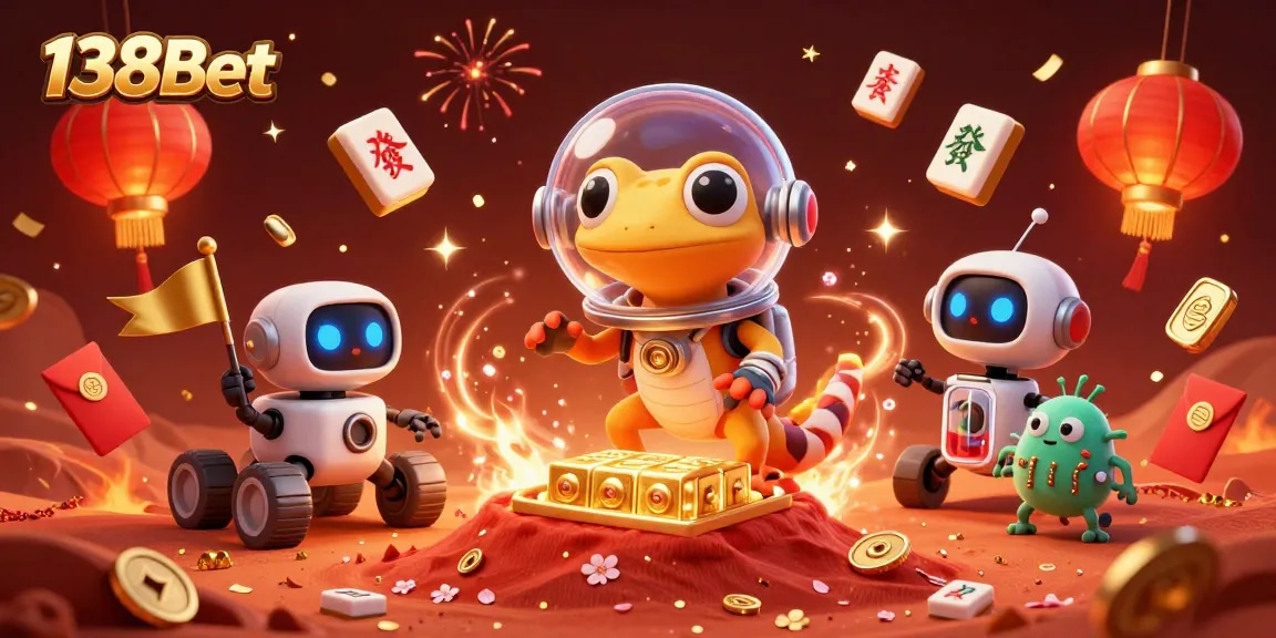Experience the thrill of 138Bet with a Martian gecko uncovering a golden casino on Mars.