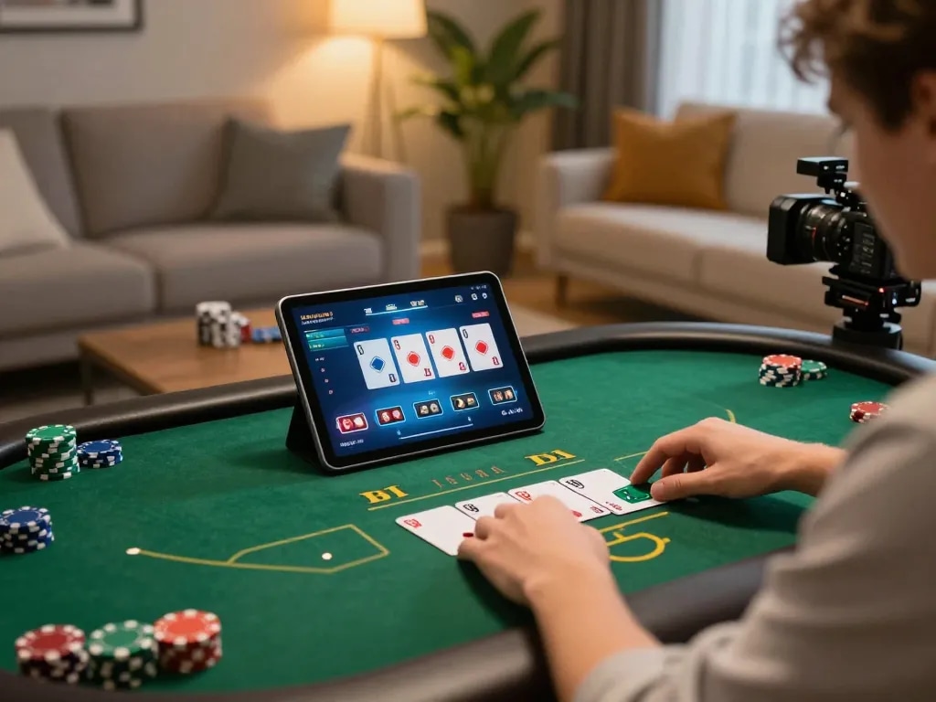 Engaging online poker gameplay on SC88 To tablet in a cozy living room setting
