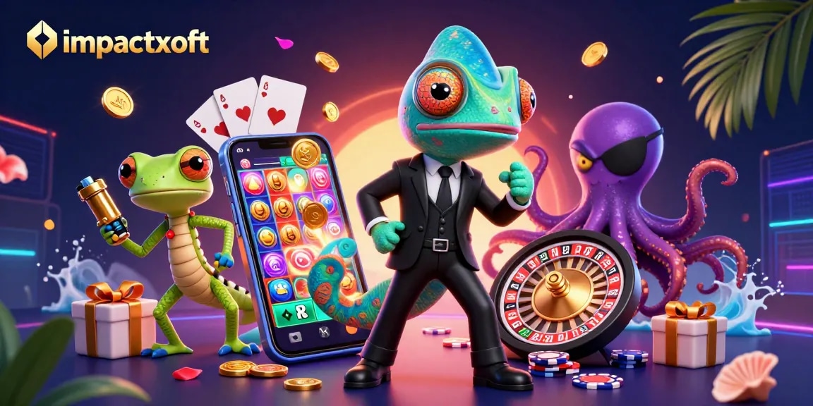 Bet big and win big at impactxoft with a vibrant 3D casino scene showing colorful slot games and dynamic characters.