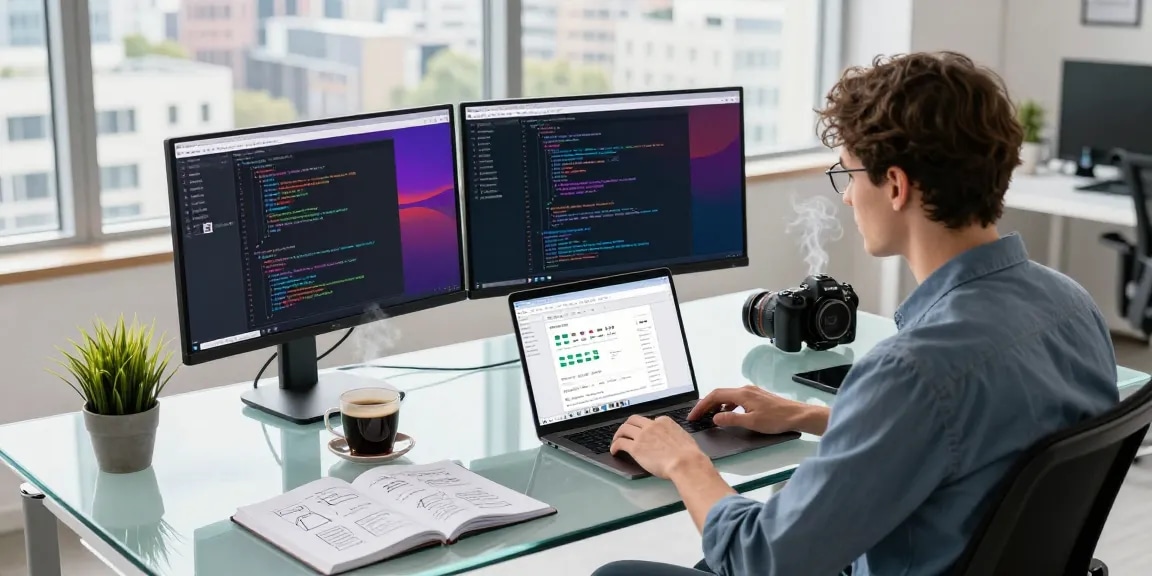 Der Expertenarbeitsplatz von SP Webconsulting für E-Commerce, der essentielle Werkzeuge für die Shopware-Entwicklung und SEO präsentiert.