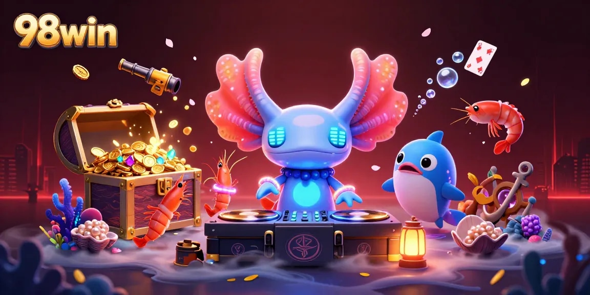 Engage in thrilling underwater gaming with 98win, showcasing vibrant characters in action.