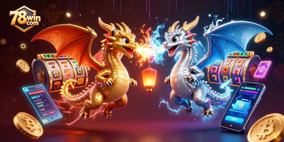 Join the excitement of 78win com as it showcases dragon duels amidst vibrant casino elements.