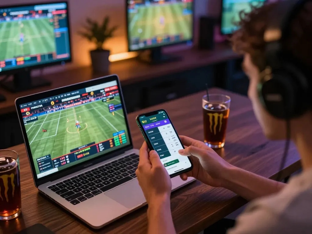 Betting on mk8th using a mobile app, displaying live sports odds and strategy guide.