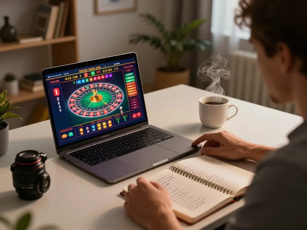 Engaging in giải mã số học through online roulette gaming at home with strategic notes.