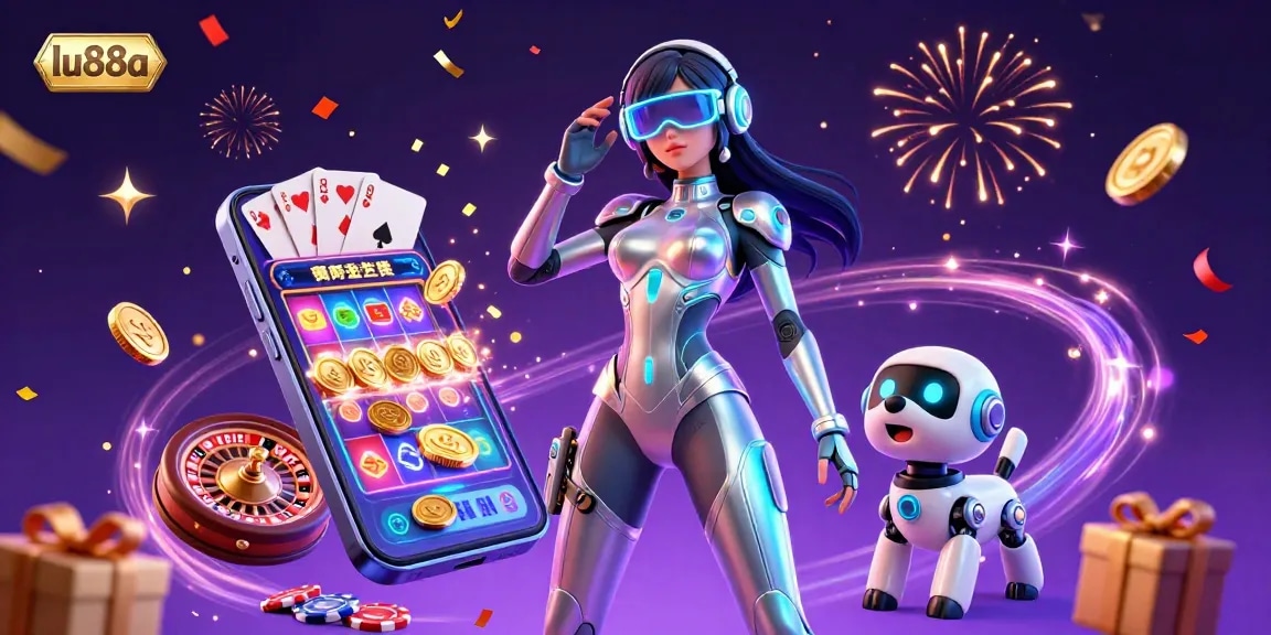 Engage in thrilling gameplay at lu88a with vibrant 3D casino illustration featuring games and joyful elements.