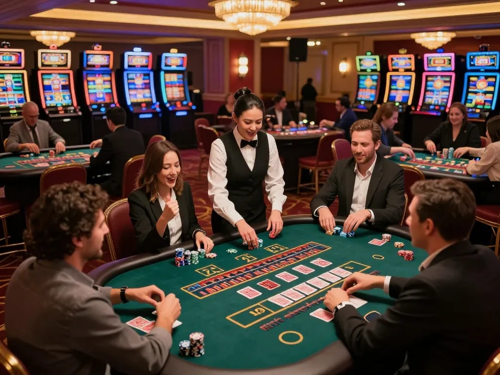 Nohu players engaging at roulette tables in a luxurious casino setting, capturing vibrant gaming action.