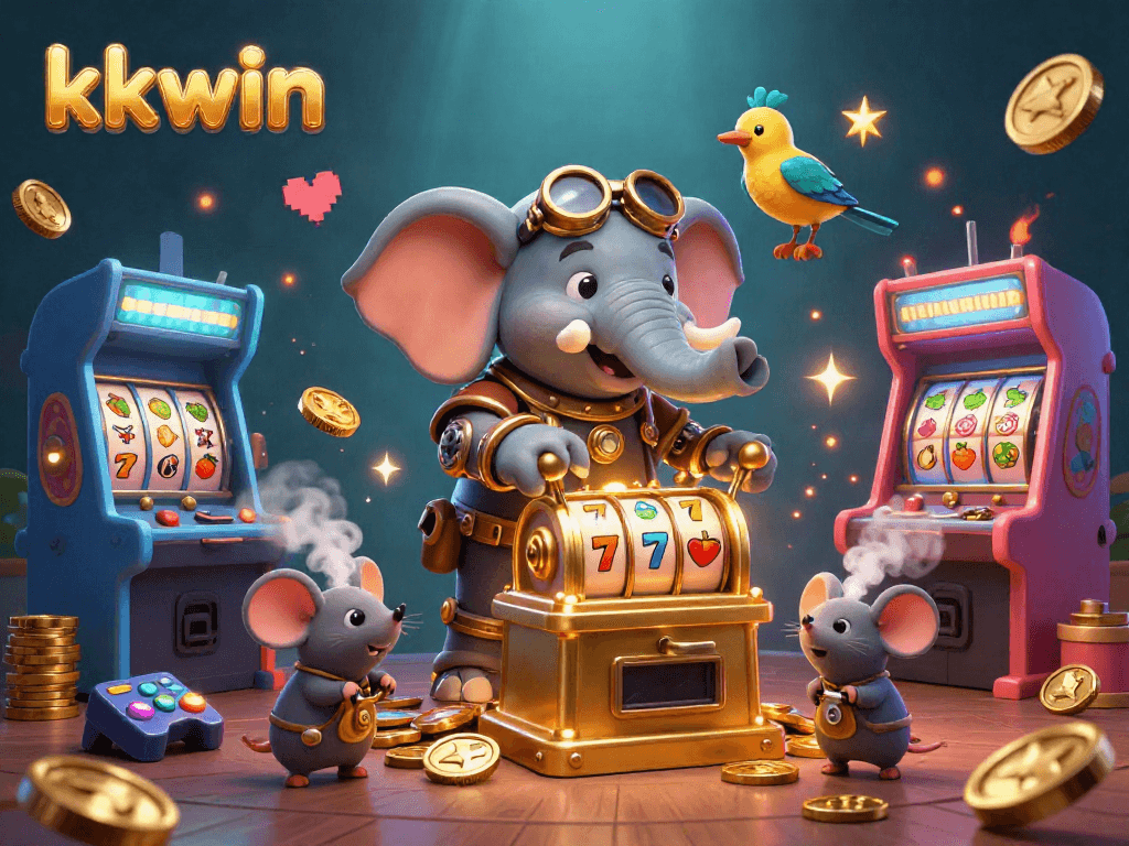Experience the exciting kkwin slots with a steampunk twist in this vibrant casino illustration.