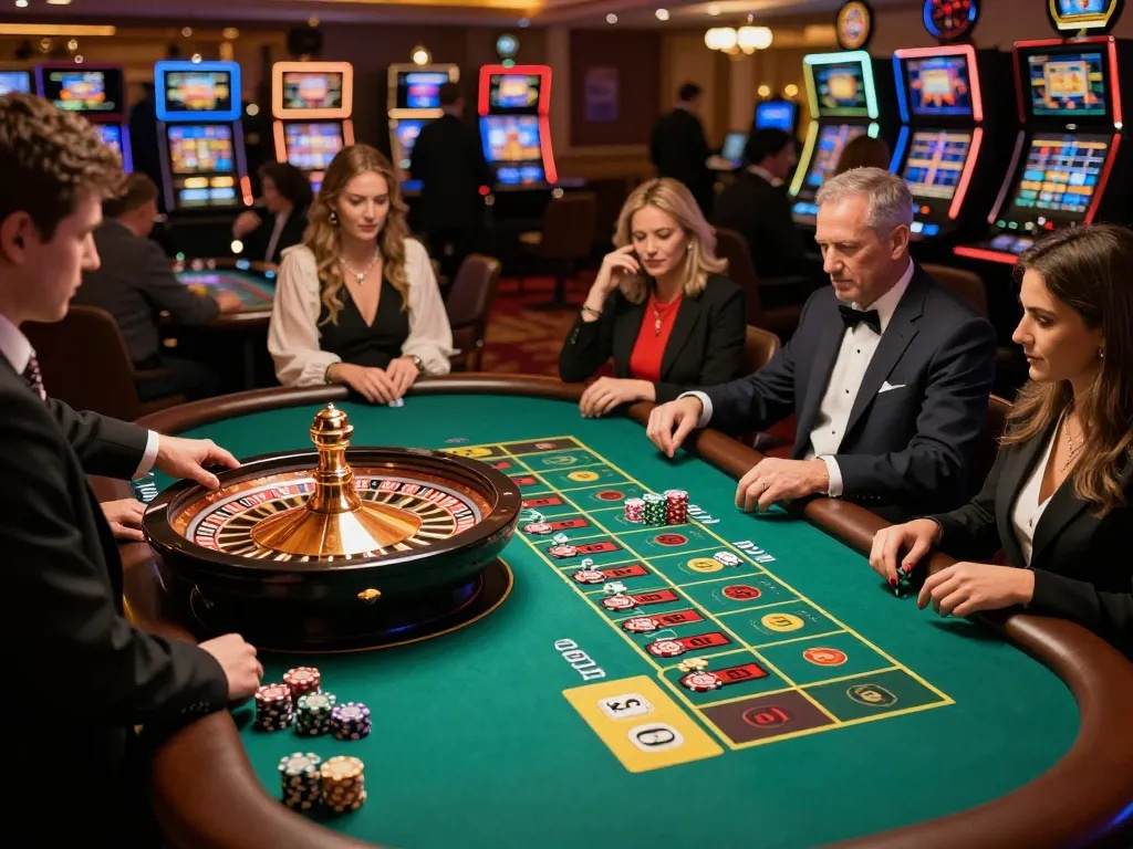 F168N ĐĂNG NHẬP as players engage in strategic gameplay at a roulette table, showcasing casino excitement.
