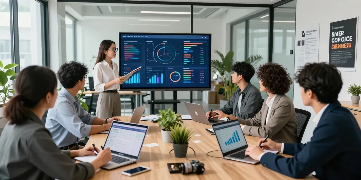 Team arbeitet an der MyQuests Online-Marketing-Strategie in einer modernen Büroumgebung.