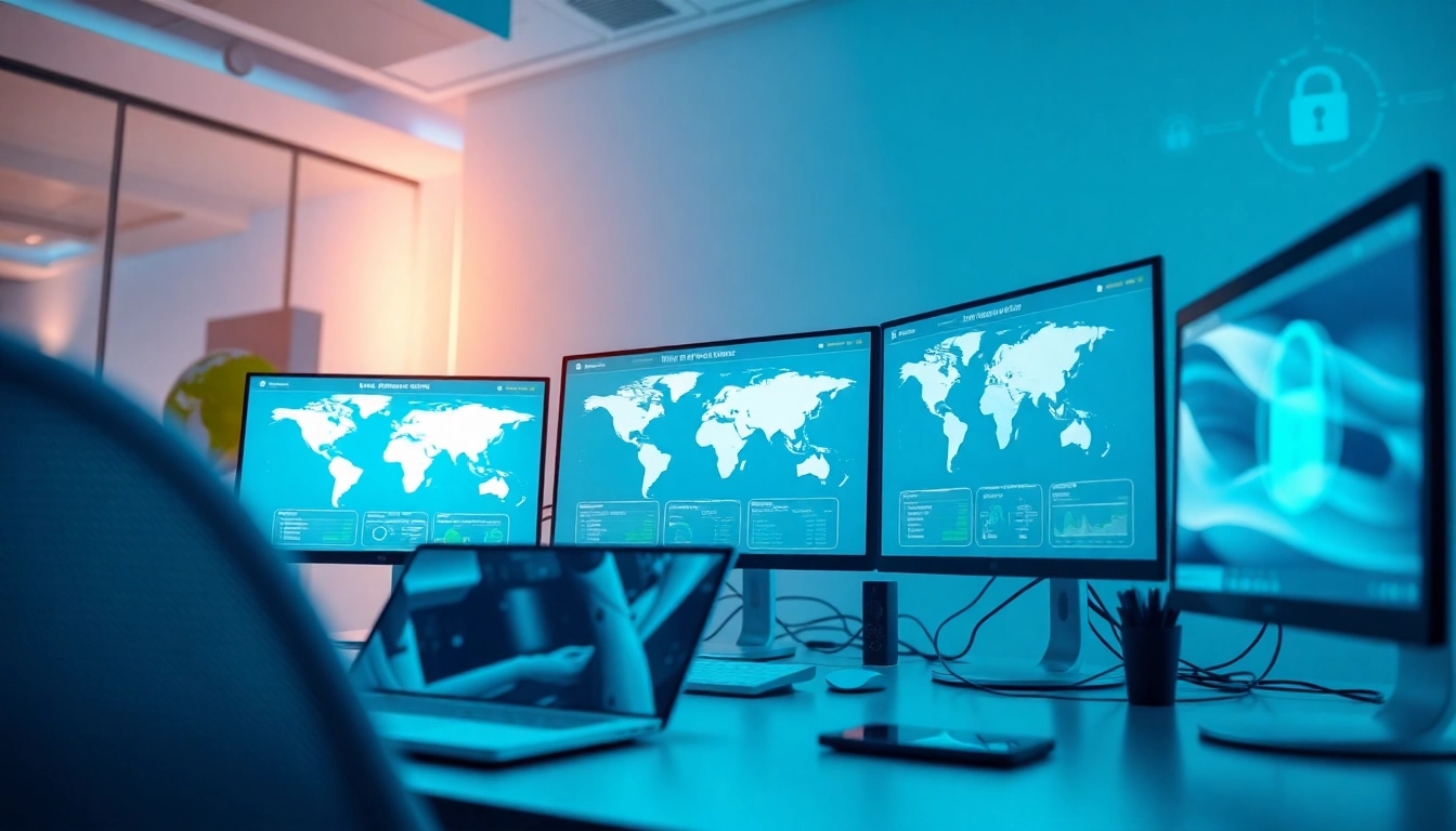 Explore cutting-edge technology at 快连官网, showcasing global network maps and user analytics in a modern workspace.