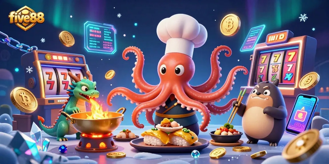Engage with immersive five88-themed casino action as the octopus chef crafts gold dishes.