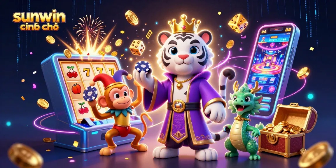 Win big at sunwin chính chủ with vibrant casino elements in an energetic 3D illustration