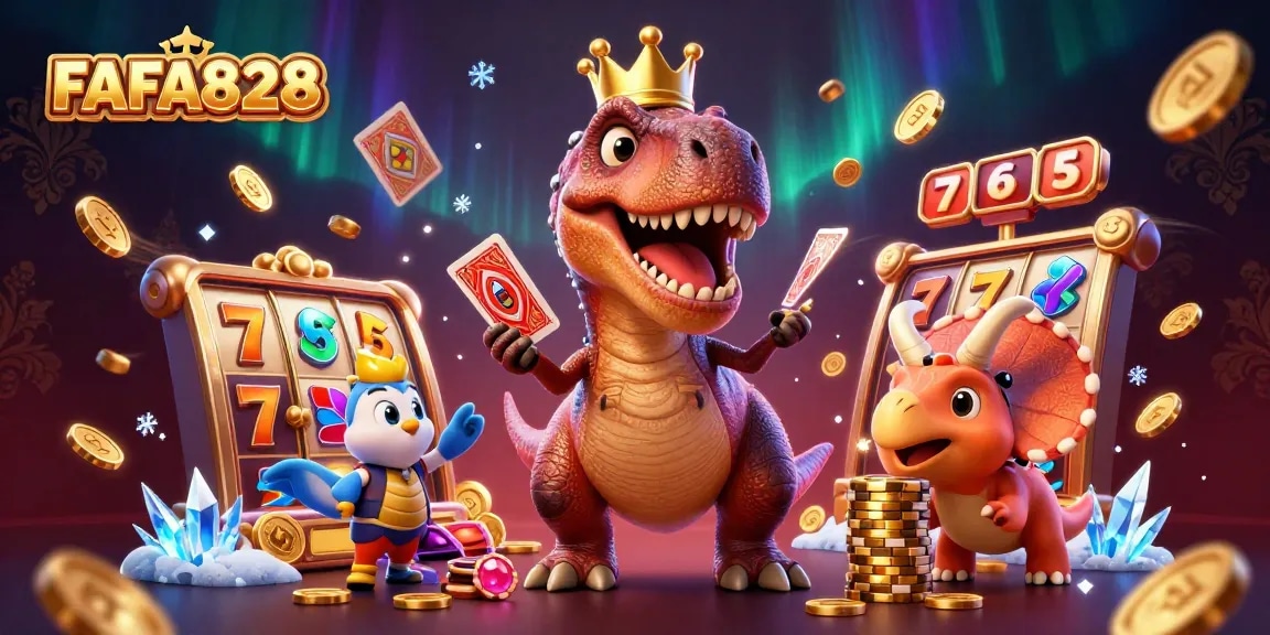 FAFA828: Enjoying slots with dynamic casino themes and charming dinosaur characters.