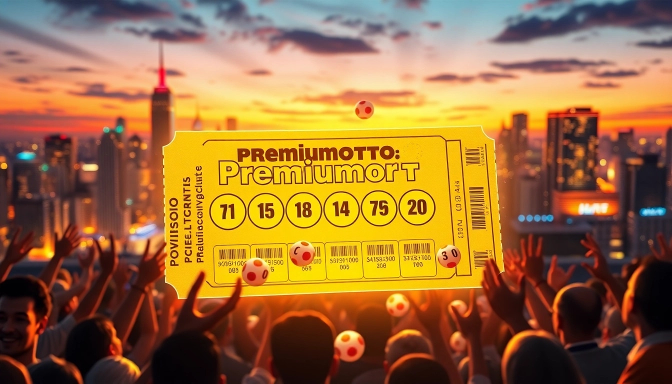 Erleben Sie mit Premiumotto die Aufregung eines Gewinns auf einem strahlenden Lotterieticket.