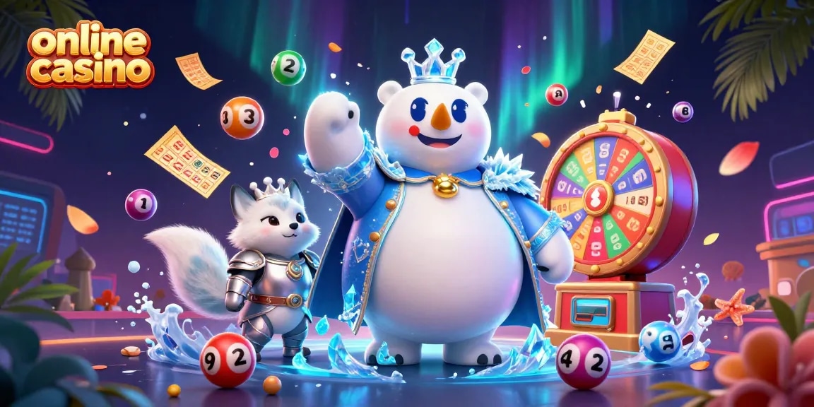 Engage with an online casino adventure featuring an ice king polar bear and snow fox amidst dynamic lottery elements.