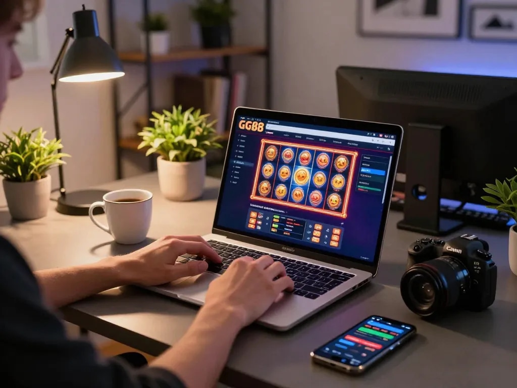 Engaging user interface of GG88 casino platform displayed on laptop screen with vibrant graphics