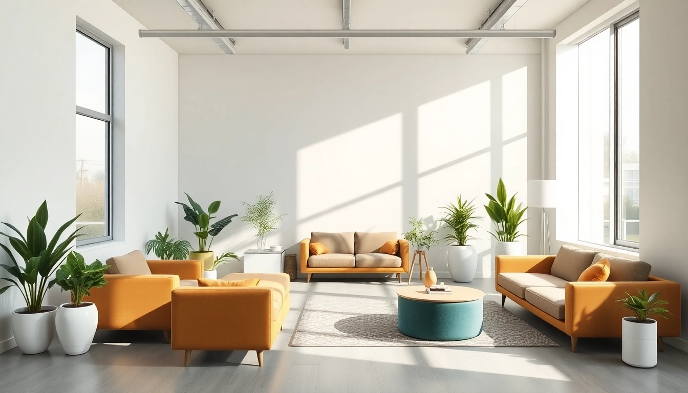 Moderne Raumgestaltung mit warmen Lichtverhältnissen und einer einladenden Atmosphäre.
