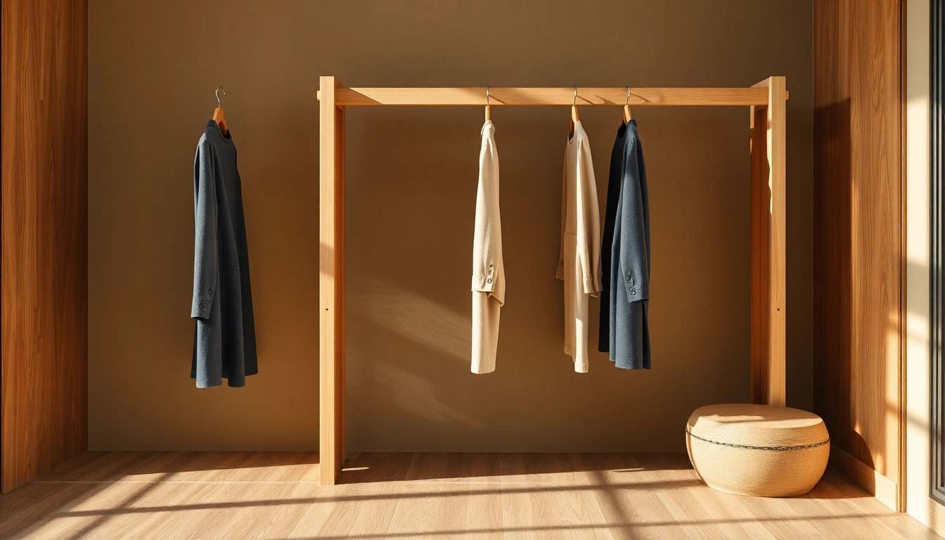 Kleiderbügel Großhändler präsentiert hochwertige Holz-Kleiderbügel in einem eleganten Setup für professionelle Ansprüche.