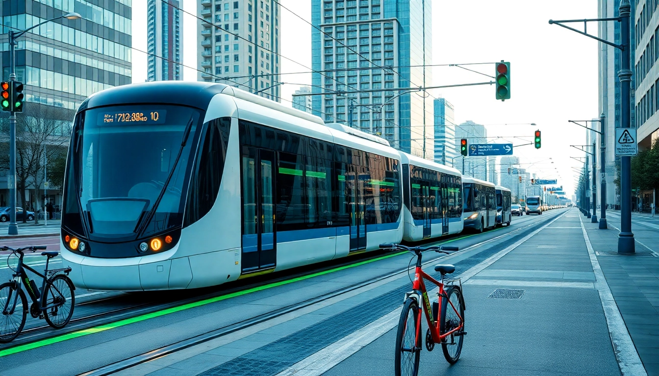 Verkehrstechnologie in einer modernen städtischen Infrastruktur mit innovativen Transportmitteln.