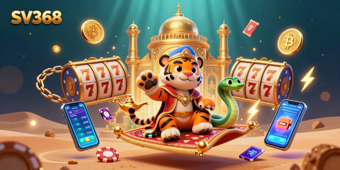 Engage with the vibrant world of SV368 casino games featuring stunning visuals of slots and crypto elements.