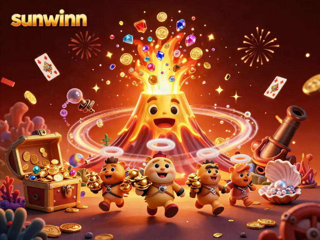 Experience the excitement of sunwinn with a vibrant 3D casino scene filled with treasures.