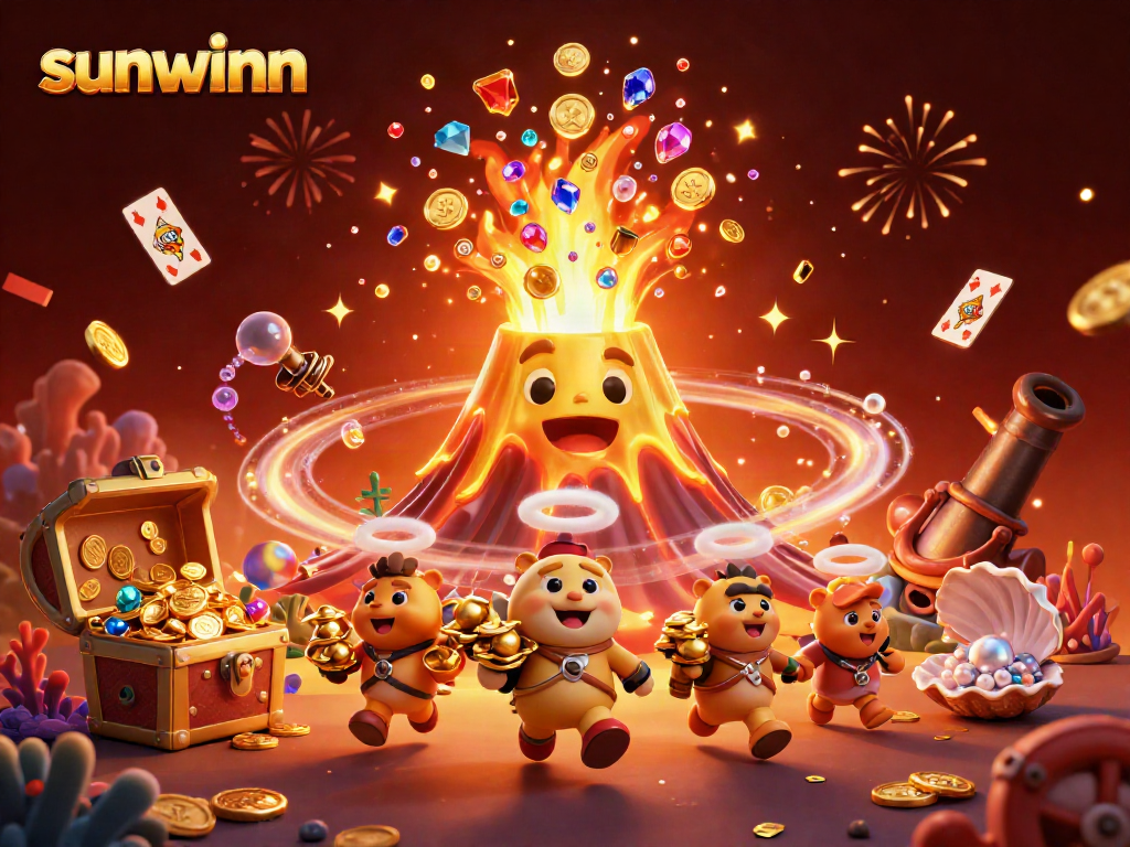 Experience the excitement of sunwinn with a vibrant 3D casino scene filled with treasures.