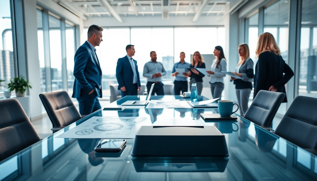 Headhunter Ingenieure in a modern office discussing career opportunities with engineers.