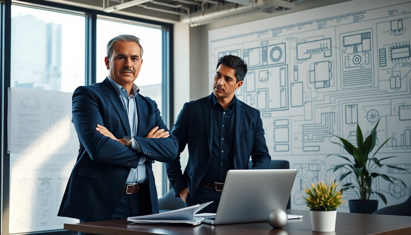 Headhunter Ingenieure in einem modernen Büro, der mit einem Ingenieur diskutiert.