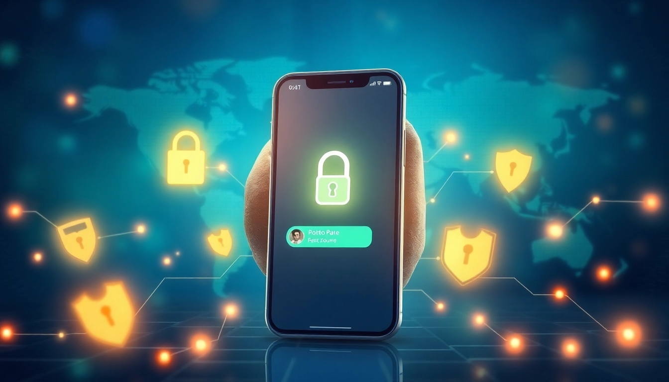 Secure communication with Potato下载 app on a smartphone, emphasizing privacy and global access.
