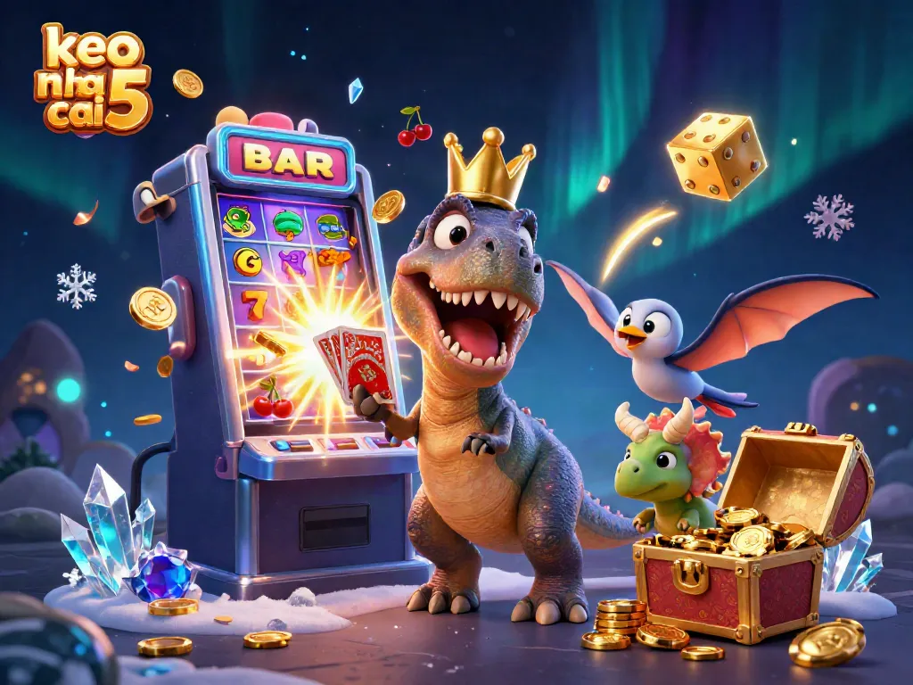 Join the T-Rex and friends in a vibrant keo nha cai 5 casino scene filled with excitement and winning moments.