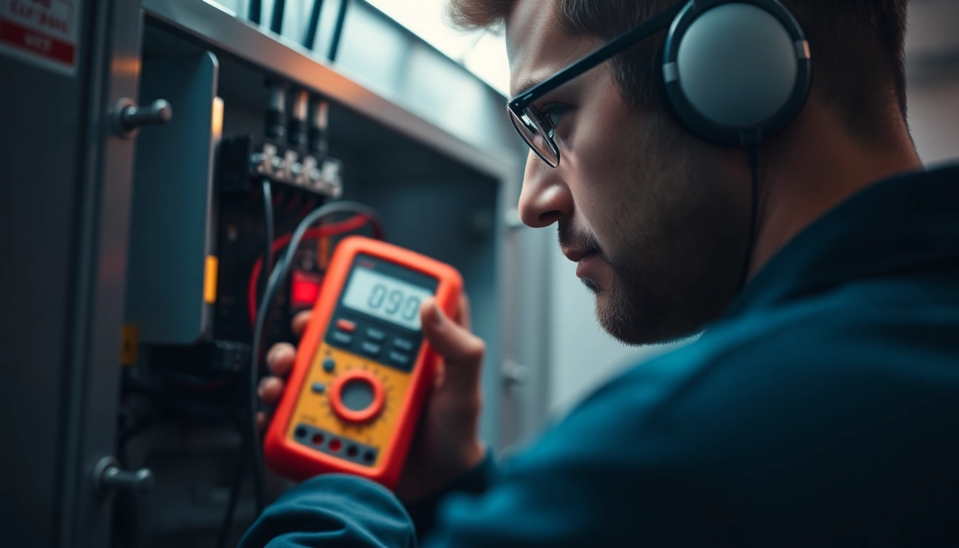 Technician performing a DGUV V3 Prüfung on electrical equipment while ensuring safety.