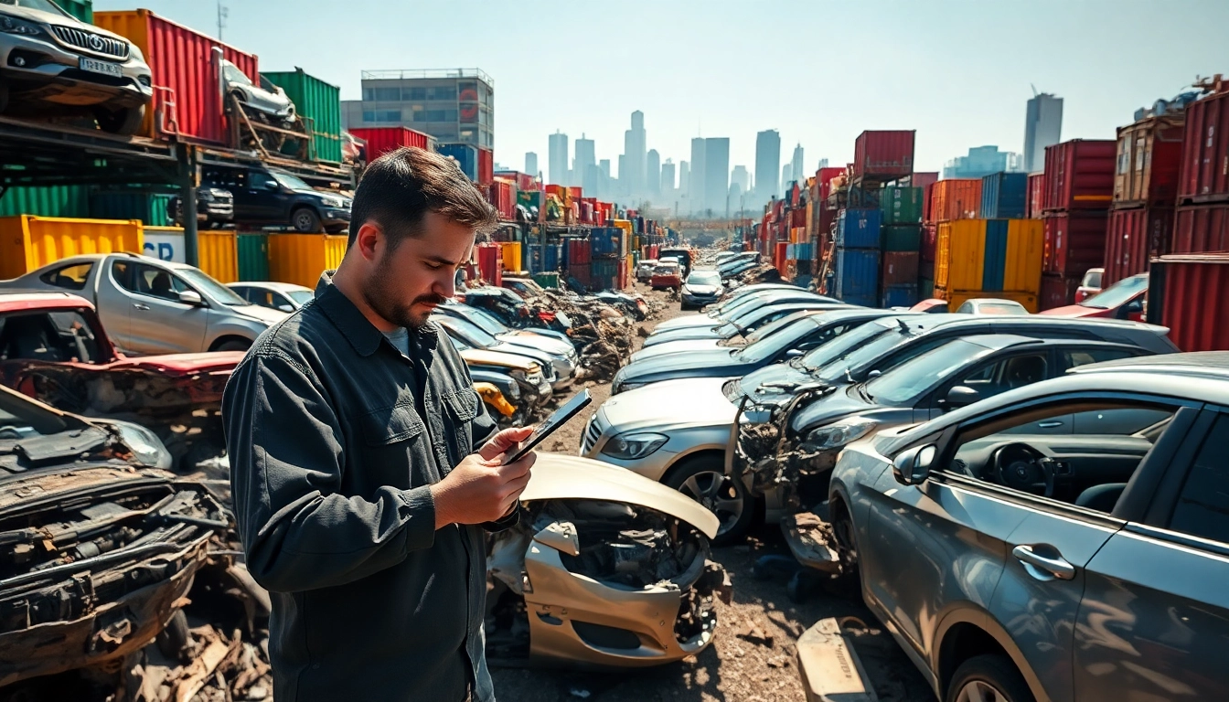 Auto złom Katowice - modern recycling yard with vehicles and scrap metal.