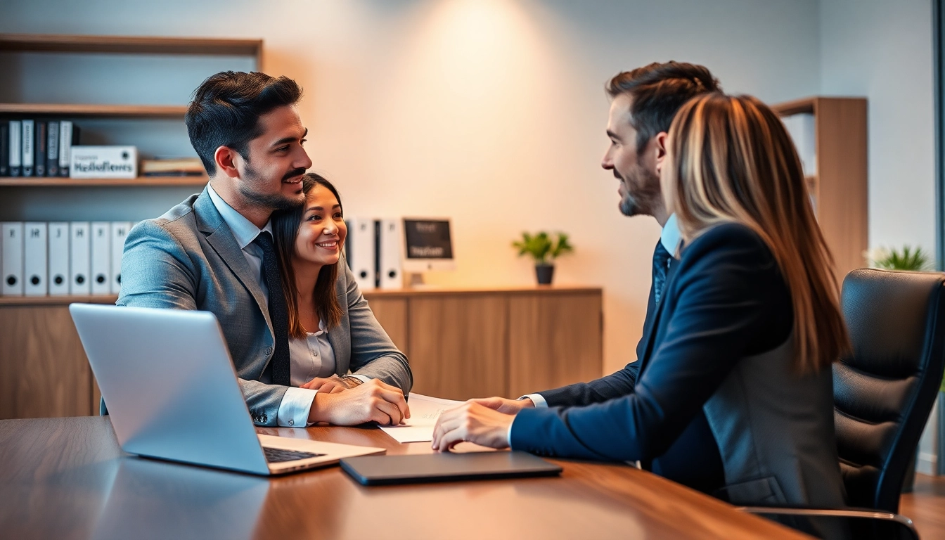 Headhunter führt ein Bewerbungsgespräch mit einer Kandidatin in einem modernen Büro.
