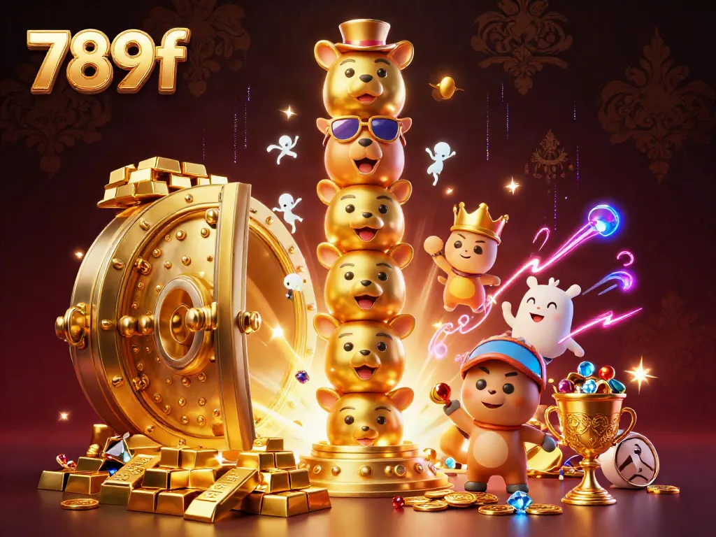 Engage in thrilling gameplay with 789f's cartoon totem pole surrounded by treasure and casino riches.