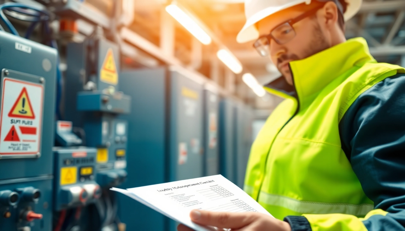 DGUV V3 Prüfung: Techniker prüft sicherheitsrelevante Geräte in einer industriellen Umgebung.