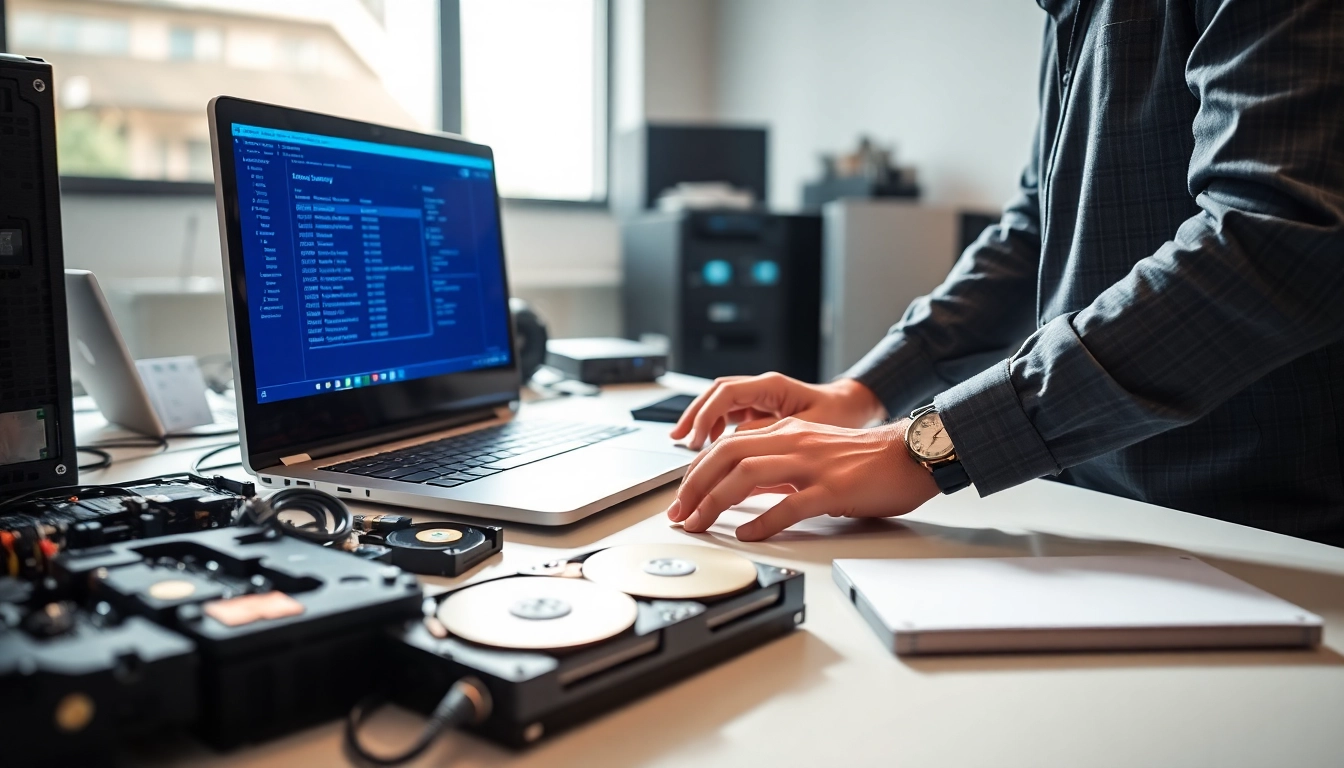 Datenrettung Wien: Techniker zeigt Speicherwiederherstellung an Computerarbeitsplatz.