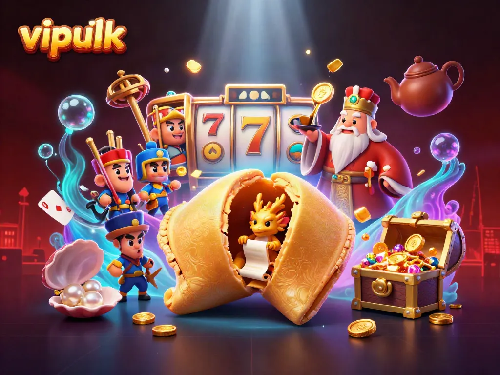 Win big with vipluck at this vibrant 3D illustration showcasing casino games and fortune elements.