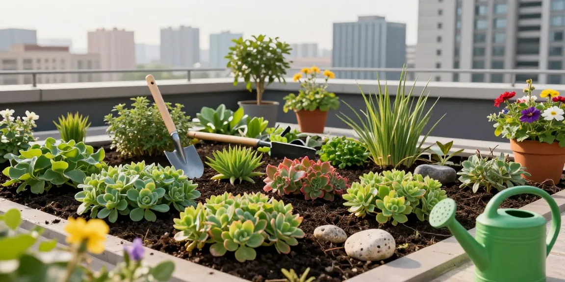 Lebendige Sedum-Pflanzen für Pflanzen für Gründach in einem städtischen Dachgarten.