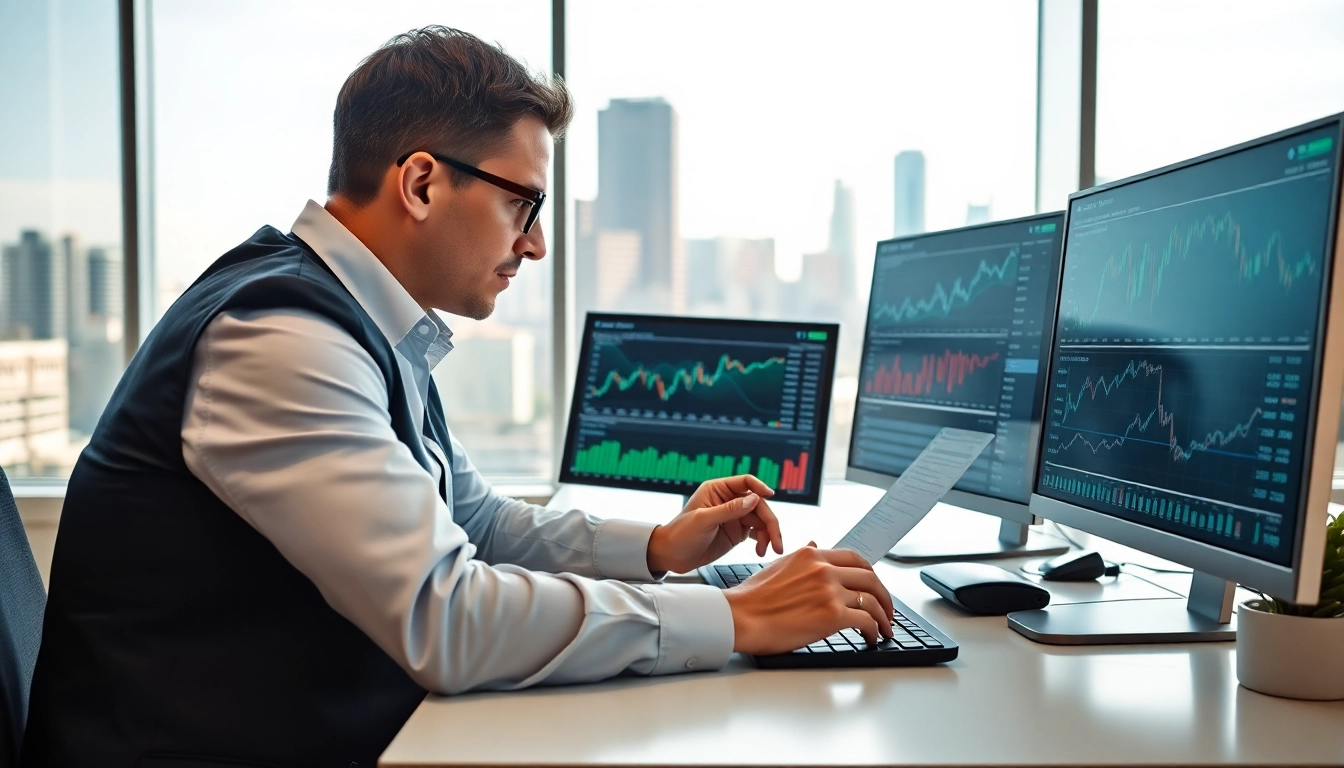 Analyse von ETFs und passive Fonds durch einen Finanzanalysten in einem modernen Büroumfeld.