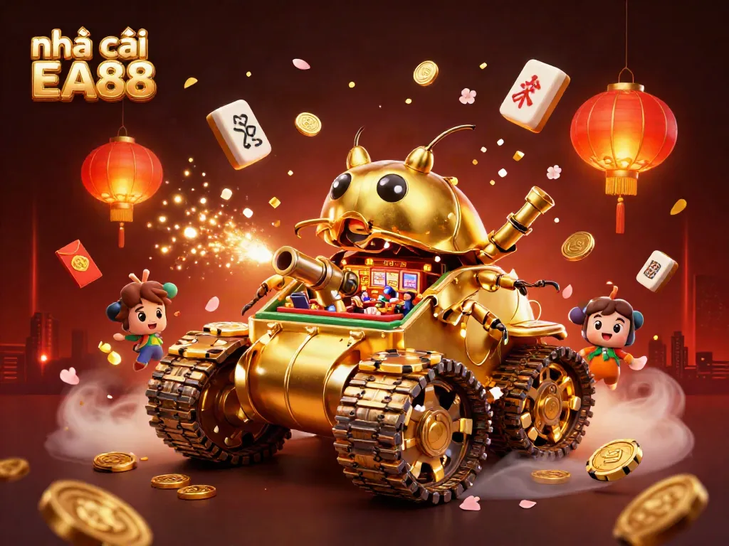Engage in vibrant gameplay at nhà cái EA88 with a 3D cartoon casino scene featuring a golden beetle tank.